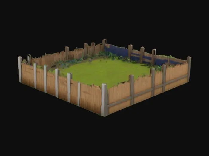 3D model for parcela de tierra para plantar. rodeada de una pequeña cerca de madera no muy alta. para videojuegos