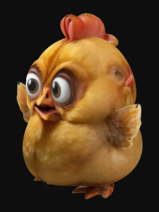 3D model for chiby gallina con las alas abiertas en pose T. ojos grandes y locos
