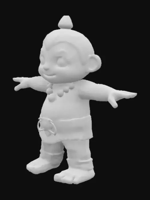 3D model for  Chibi art style cavewoman girl. Highly Stylized. Chunky shapes and details. Bold texture. Thick and bold embossed and engraved detail. Sharp edges. Sculpted blocky style. T pose