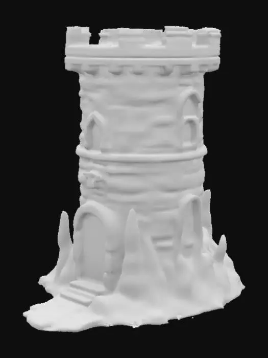 3D model for una torre hecha de ladrillos de piedra, lava, huesos. alta calidad.con puerta y terraza