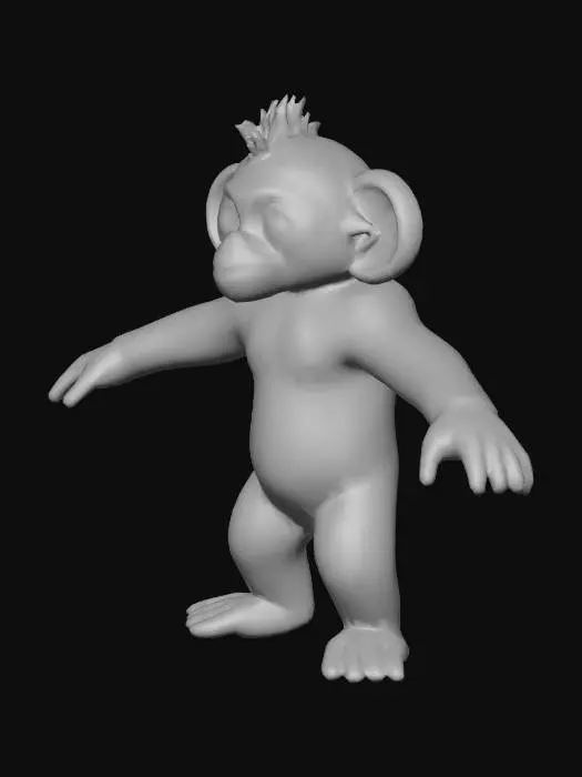 3D model for un mono de fantasia de color violeta con ojos rojos y mirada tierna. mucho pelo