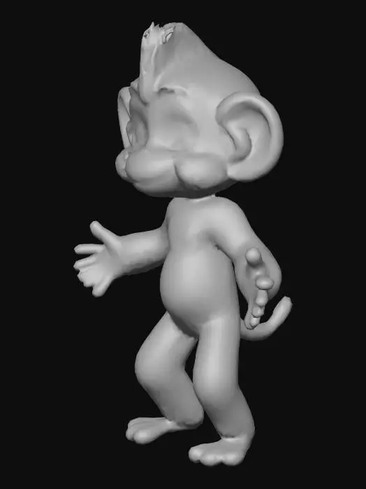 3D model for un mono de fantasia de color violeta con ojos rojos y mirada tierna. mucho pelo