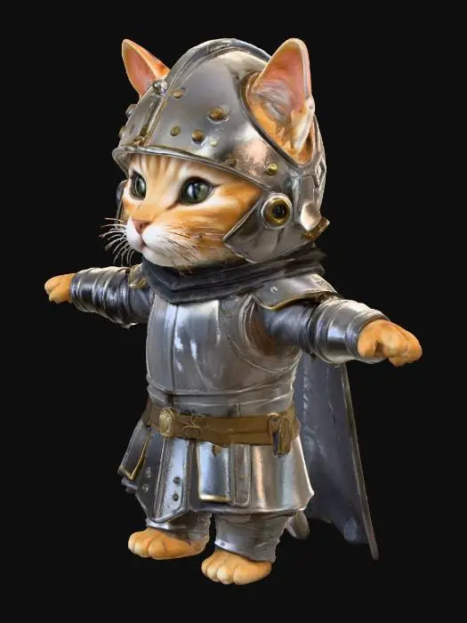 3D model for a cute cat knight. t- pose. without weapons.without tail