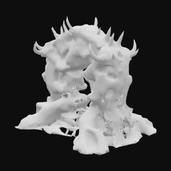 3D model for Hellgate of Tharoz ,#arch#
Twisted obsidian stone with jagged, volcanic surfaces and glowing magma veins in deep cracks. Darkened iron spikes and chains with scorched patina. Glowing red-orange infernal runes carved into the stone. Base covered in char, soot, and ember residue. Use roughness, displacement, emissive (for runes and molten glow), and metalness maps. Fiery glow from core interior creates dynamic lighting across edges.