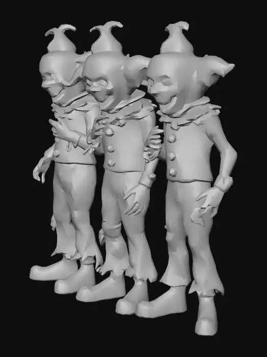 3D model for #PBR# horror zombie clown mit 2 köpfen. und einen riesen schwanz mit dritten kopf. fortnite stil, nur blutig und horror.