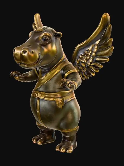 3D model for 날개를 단 새끼하마의 구리 동상인데  조선시대의 곤룡포를 착용하고 있다