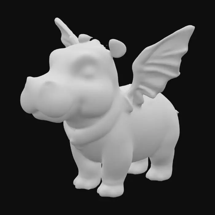 3D model for 4족 보행, 날개를 달고 있는 정자세의 새끼 하마 , 보석 , 유리, 생명,  붉은 빛
