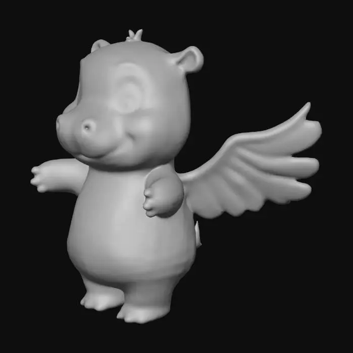 3D model for 귀여운 새끼하마, 사족보행, 날개가 부엉이 날개와 비슷하다. 피부는 현실적이다.