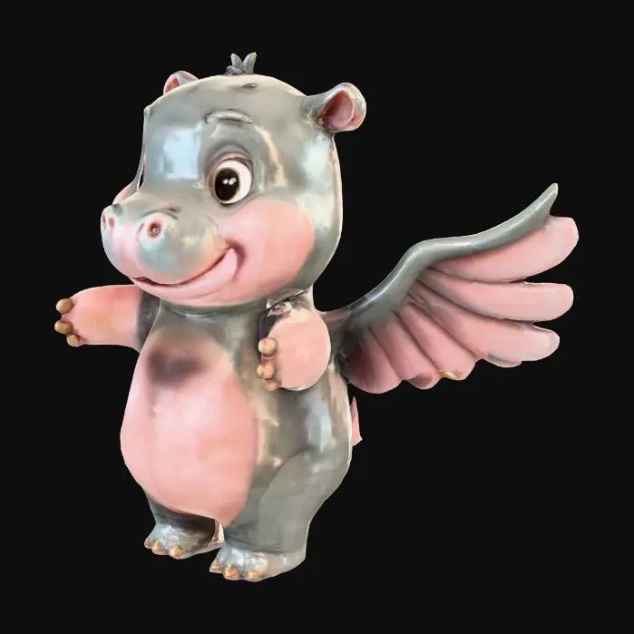 3D model for 귀여운 새끼하마, 사족보행, 날개가 부엉이 날개와 비슷하다. 피부는 현실적이다.