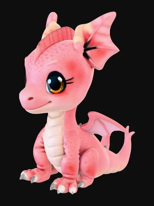 3D model for sevimli şapşal yavru ejderha tasarlamanı istiyorum.gözleri kocaman anime karakterleri gibi olsun. sırtında küçük kanatları olsun.rengi pembe olabilir.