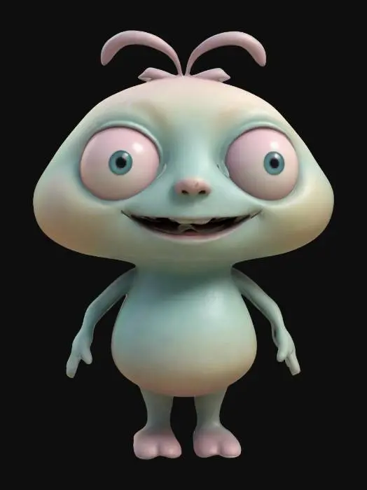3D model for The object has a smooth, rounded shape with soft, flowing textures and highlights, typical of an illustrated animated character with stylized features and pastel colors.
