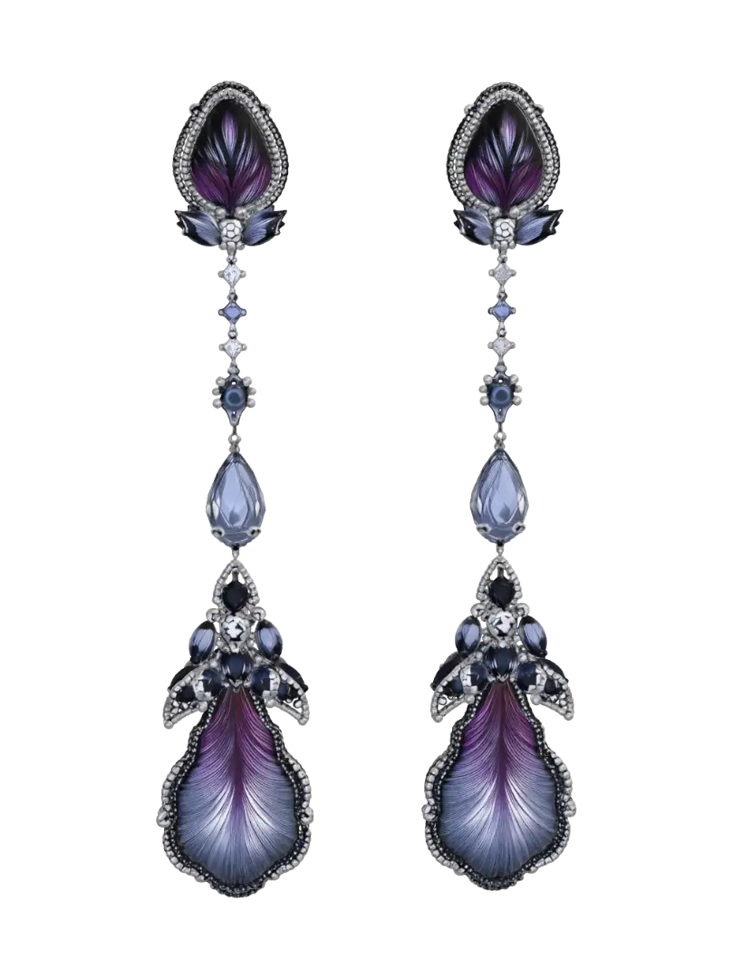Twin Teardrop Earrings with Purple Center and Diamond Border par lxxlw916 — créé avec le générateur 3D Meshy AI, téléchargement gratuit FBX OBJ GLB STL