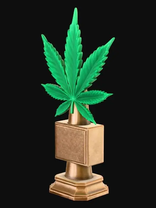 3D model for make me a marijuana leaf trophy  make the stem thick to the leaf with room to write something