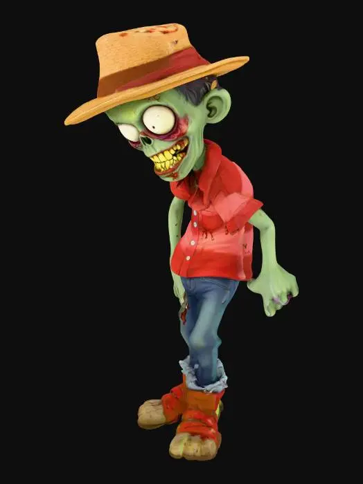 3D model for A cartoonish zombie, basic, playful colors, farmer outfit