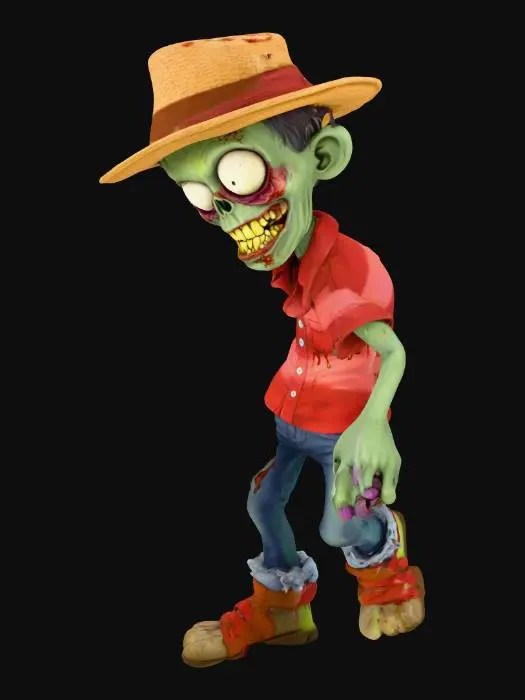3D model for A cartoonish zombie, basic, playful colors, farmer outfit
