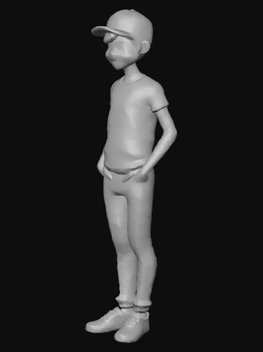 3D model for Создай Low Poly модельку персонажа, в простенькой футболке, штанах, кепке, примерно лет 12