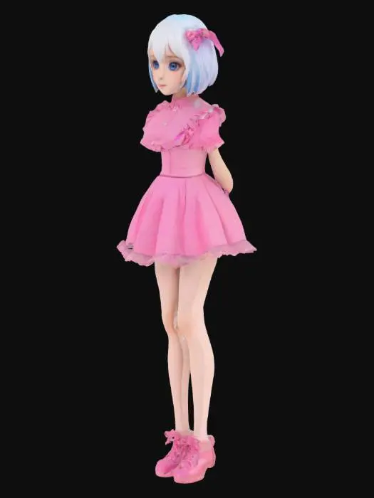 3D model for lovely JK girl，short white hair,blue eyes,skirt,160cm height,pink clothes
