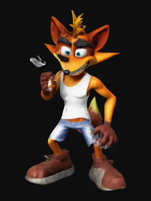 3D model for PS1 crash bandicoot with a cigarette, wearing a white tank top