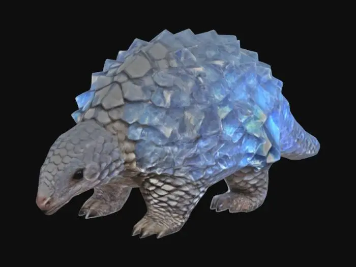 3D model for Crystal Pangolin: Armored mammals with scales resembling crystalline shards, which can deflect light and confuse predators.