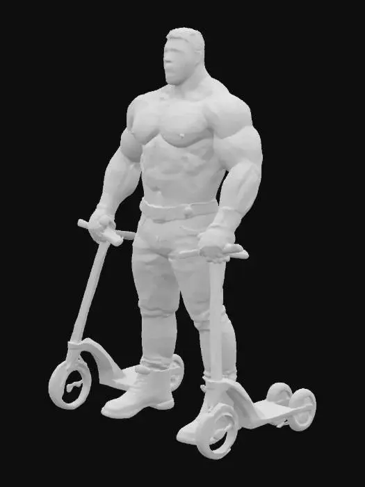3D model for мне нужна качественная модель огромного босса с электросамокатом в руке  . улыбается стоит в позе A готовый к анимации