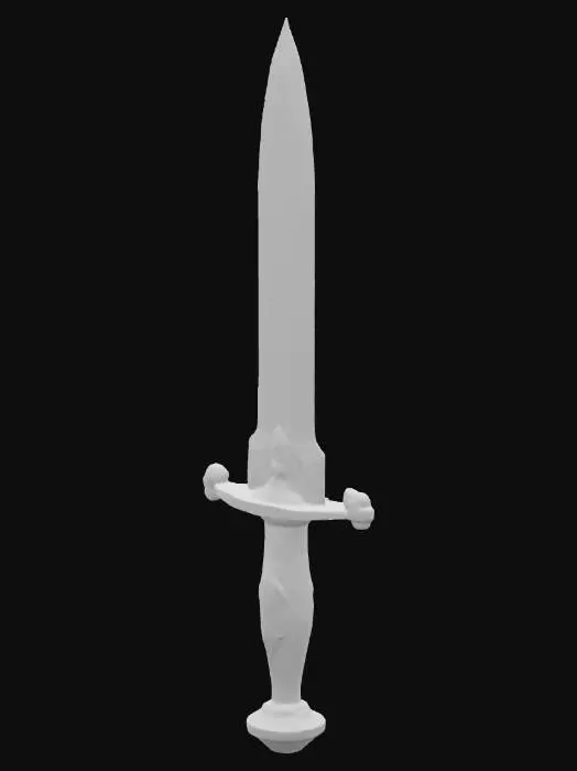 3D model for a clrear see trough glass dagger with leather handle and brass pomel and brass guard, with a golden glowing chrystal  above the guard inside the glass blade 