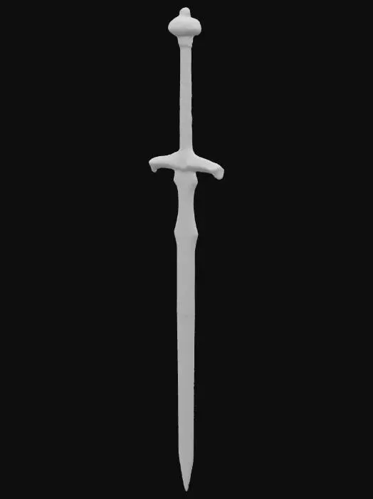 3D model for An elegant elven sword featuring a slender, highly polished silver blade with subtle, intricate patterns resembling flowing leaves along its length. The hilt, crossguard, and pommel are crafted from radiant gold, exhibiting organic, swirling forms and delicate, pointed tips reminiscent of elven artistry. The grip is wrapped in smooth, dark leather, providing a comfortable, refined tactile quality. The overall design emphasizes grace and lethal beauty, with sharp, precise edges and a balanced, ethereal appearance.