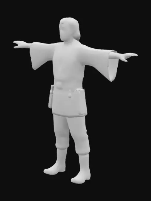 3D model for Luke Skywalker from Star Wars original trilogy, realistic, T pose