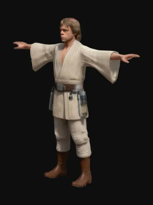 3D model for Luke Skywalker from Star Wars original trilogy, realistic, T pose