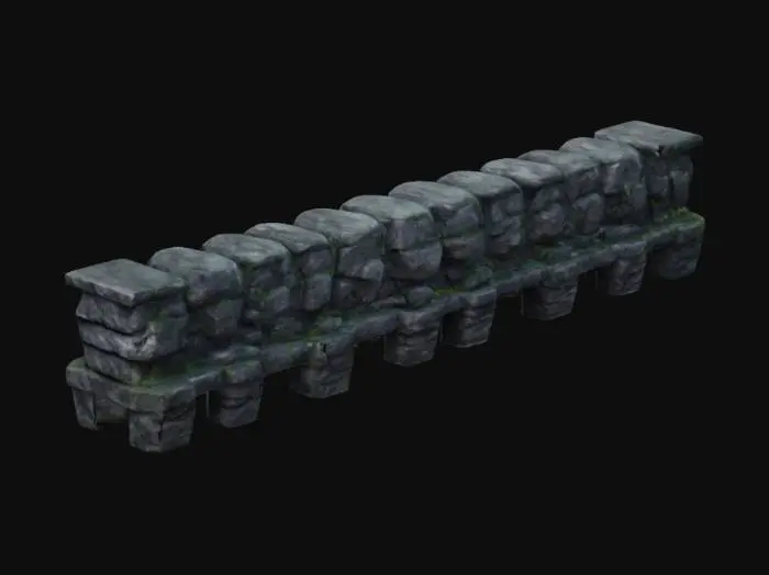3D model for dark fantasy forest stone wall with connecting pillar
