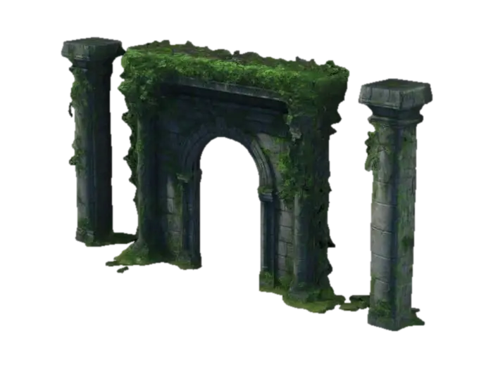 dark fantasy forest stone ruins large overgrown entrance - Pillars 3D model, vytvořený pomocí AI