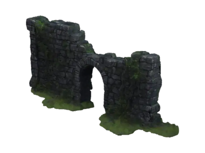 dark fantasy forest stone ruins curved wall - Ivy 3D model, vytvořený pomocí AI
