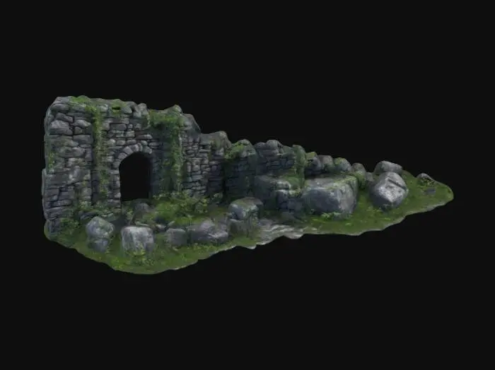 3D model for dark fantasy forest stone ruins overgrown rubble