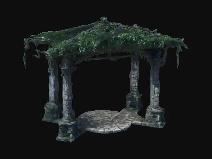 3D model for dark fantasy forest elven elaborate decorative pergola stone ruins 