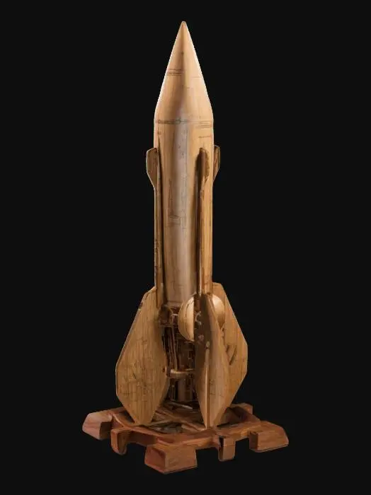3D model for a decorative wooden ICBM missile built to look like a Leonardo Da Vinci concept sketch, #ChronoForgeWeapon#