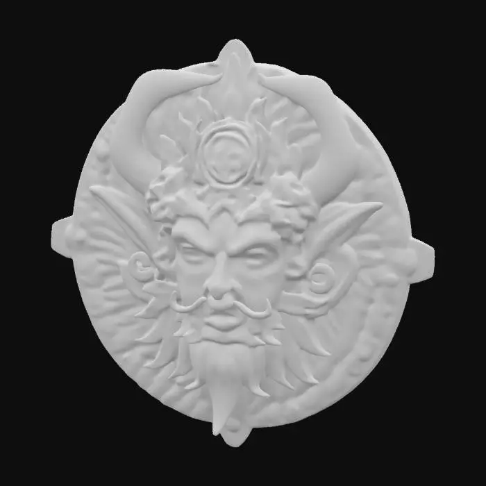 3D model for dark fantasy forest ruined stone wall fresco relief depicting a carving of an elven face, overgrown with moss and ivy