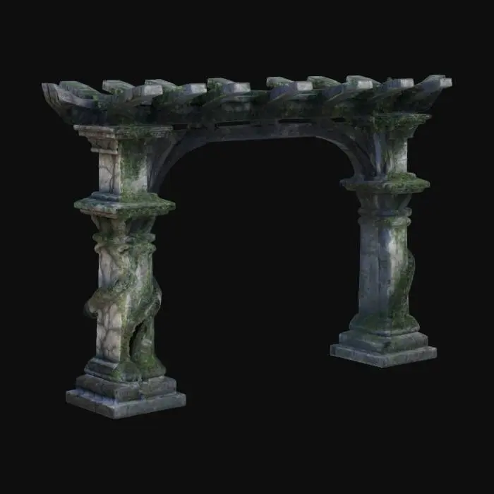 3D model for dark fantasy forest elven elaborate decorative pergola stone ruins 