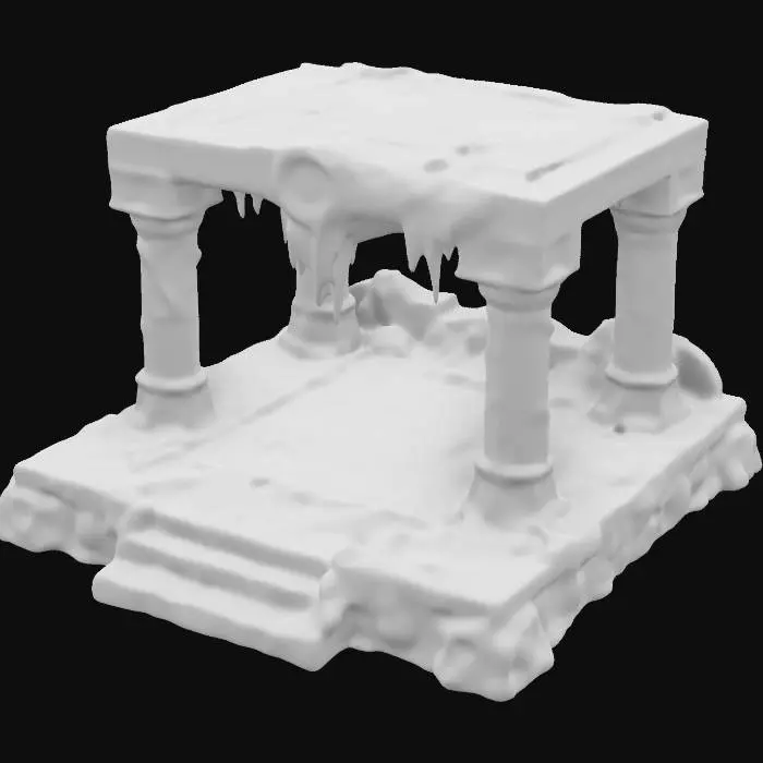 3D model for dark fantasy overgrown elven stone ruins raised altar platform
