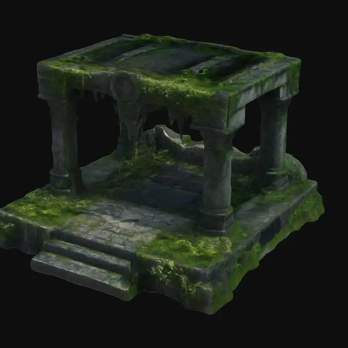 3D model for dark fantasy overgrown elven stone ruins raised altar platform