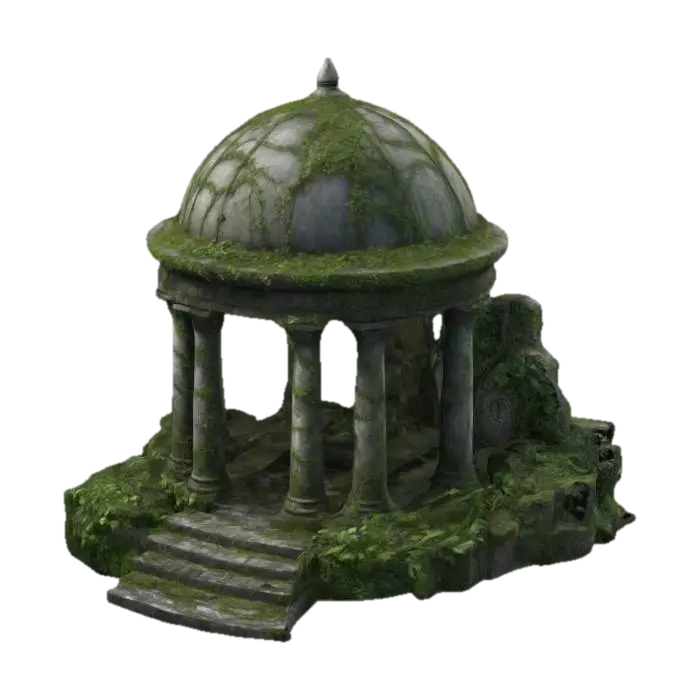 โมเดล 3D ของ dark fantasy overgrown elven stone ruins, large decorative dome with round columns,… สร้างโดย AI