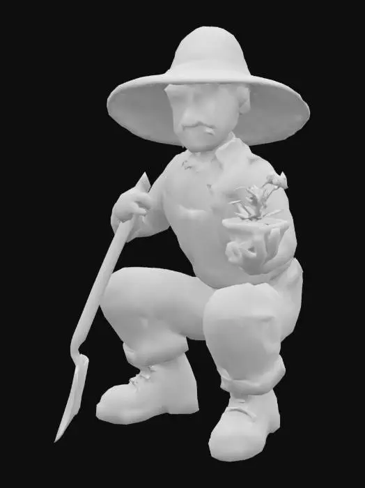 3D model for 一个园丁蹲着身子种花