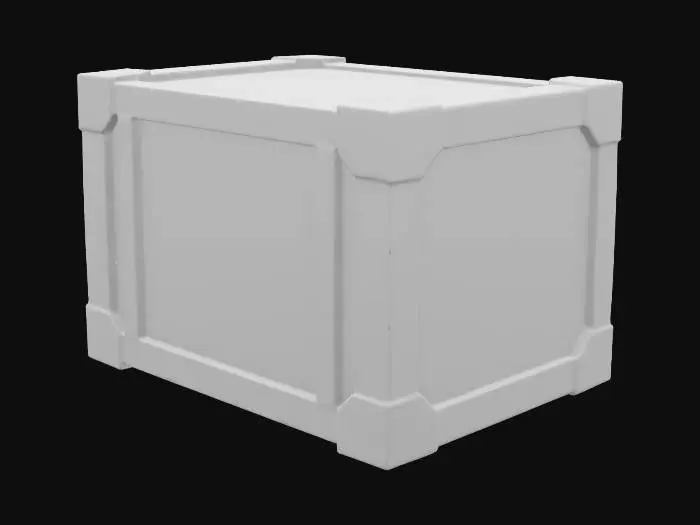 3D model for Ultra-detailed 3D model of a supply crate designed for video game environments. Sturdy rectangular shape with reinforced metal edges and secure locking mechanisms. Constructed from worn wood panels and dark steel plating. Surface features scratches, dirt, and subtle rust details. Stenciled labels and caution symbols slightly faded. 8K PBR textures with detailed normal, roughness, and ambient occlusion maps. Clean UVs, watertight mesh, game-ready asset optimized for cinematic lighting and close-up inspection.