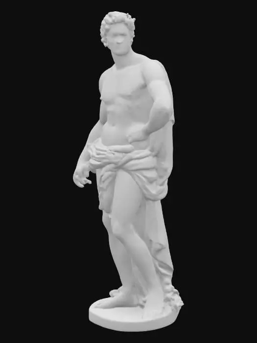 3D model for 3D model of a Renaissance-style marble statue inspired by Michelangelo’s sculptures. The statue features a highly detailed male figure with realistic anatomy, standing in a contrapposto pose, partially draped in carved stone cloth. Made from polished white marble, with visible tool marks and natural aging on the surface. Includes high-resolution PBR textures: base color (marble), normal map for chisel detail, roughness map for surface variation, and ambient occlusion. Game-ready, clean UVs, optimized for use as a museum prop or dramatic environmental asset in historical or artistic scenes.