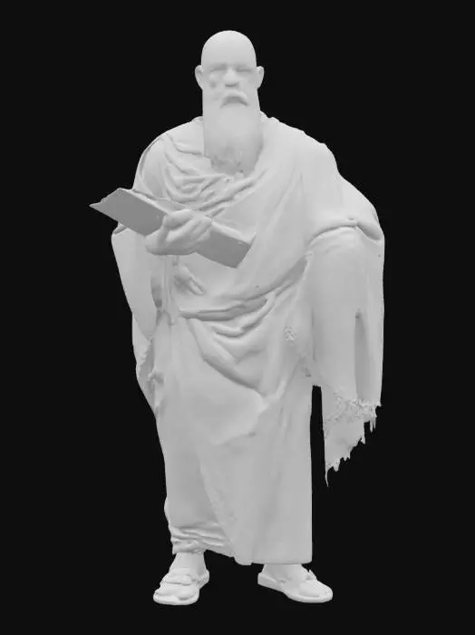 3D model for 3D photorealistic model of an aged Roman philosopher, around 70 years old, with a full beard, balding head, and solemn facial expression. He wears a traditional Roman toga, realistically draped over one shoulder, with soft cloth folds and historically accurate stitching. Skin shows signs of aging: wrinkles, slight sagging, and sun exposure. Accessories may include a scroll or stylus in hand, and leather sandals on his feet. High-poly model with PBR textures for skin, cloth, and marble accessories. Clean UVs, rigged and game-ready, optimized for Unreal Engine or Blender. Ideal for use in educational projects, historical reconstructions, or narrative storytelling in ancient Rome settings.
