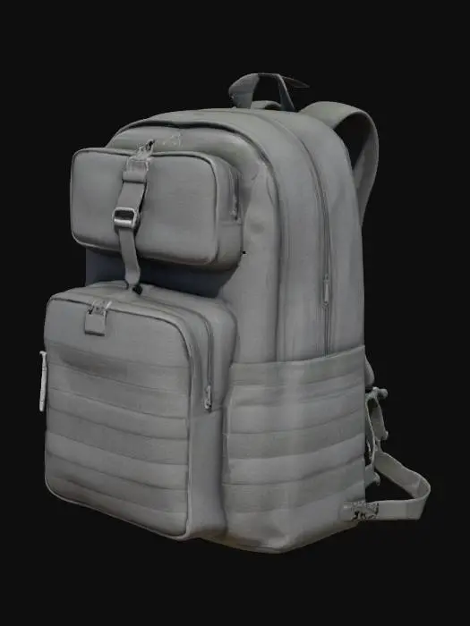 3D model for “military bag, modern design, black matte finish, detailed textures, photorealistic, 4K render, studio light, isolated on white background, side view”