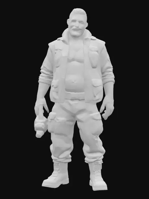3D model for 3D photorealistic model of a post-nuclear fallout survivor, dressed in tattered rags and scavenged materials. The outfit includes layered fabric, torn jackets, wrapped forearms, and belts holding pouches or tools. The character has a dirty, rugged look with visible signs of exposure: radiation burns, scars, sunken eyes, and cracked lips. He may wear a broken gas mask, rusted shoulder pad, or a salvaged helmet fragment. Boots are damaged and caked in mud. Includes PBR textures: dirt-covered fabric, rusted metal, skin damage, grime, and dust. Fully rigged, clean UVs, high-poly or game-optimized, ready for Unreal Engine or Blender. Ideal for survival or open-world apocalyptic environments.