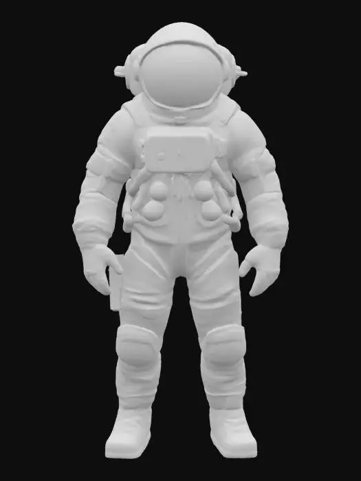 3D model for 3D photorealistic model of a fully suited astronaut action figure, designed with realistic proportions and full-body detail. The astronaut wears a modern EVA spacesuit, complete with sealed helmet, gold-coated visor, life support system on the back, communication modules, and reinforced boots and gloves. Textures include high-resolution PBR maps for fabric, metal, plastic, and glass. The model includes layered cloth folds, subtle dirt/wear on boots, and accurate connectors and hoses. Ideal for realistic sci-fi, educational visualization, or collector-grade 3D printing. The figure is posed standing or in dynamic readiness, and can be placed on a base representing the Moon, Mars, or a futuristic landing zone.