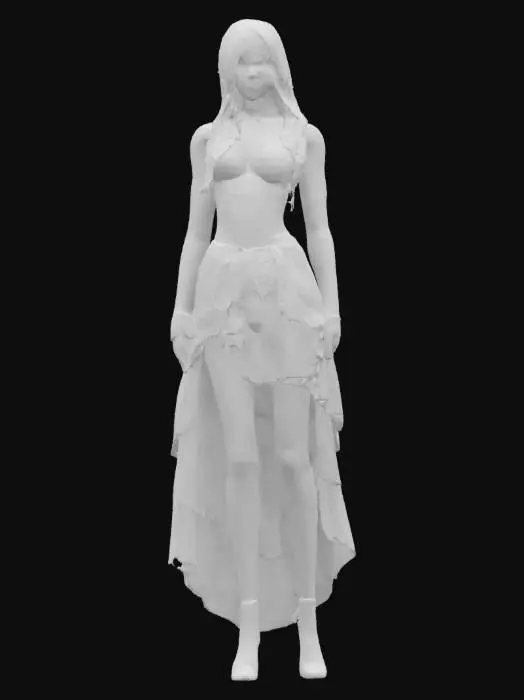 3D model for Photorealistic, adult gorgeous woman, Her face is so realistic, blue eyes; Highly Detailed, Full Body realistic, it has long blond hair, wearing goth dress, #iper #realistic#