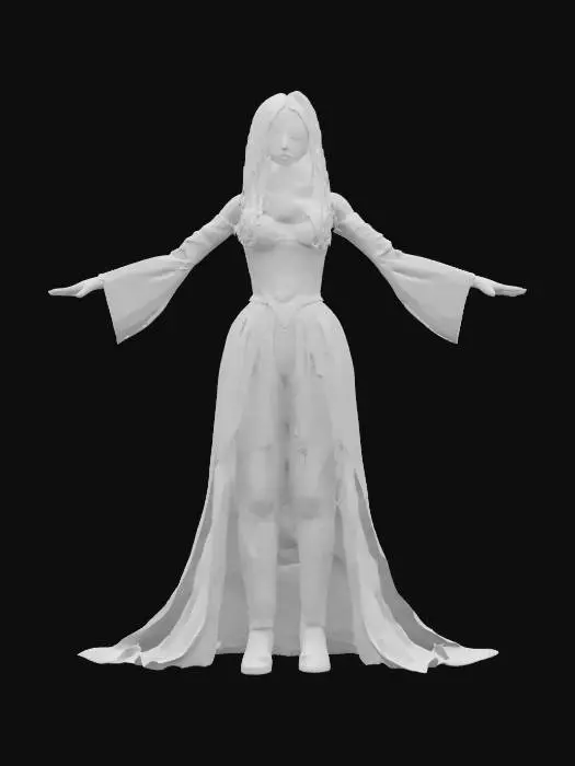 3D model for Photorealistic, T- POSE of adult gorgeous woman, Her face is so realistic, green eyes, the legs are little distanziate; Highly Detailed, Full Body realistic, it has long red hair, wearing goth dress, #iper #realistic#