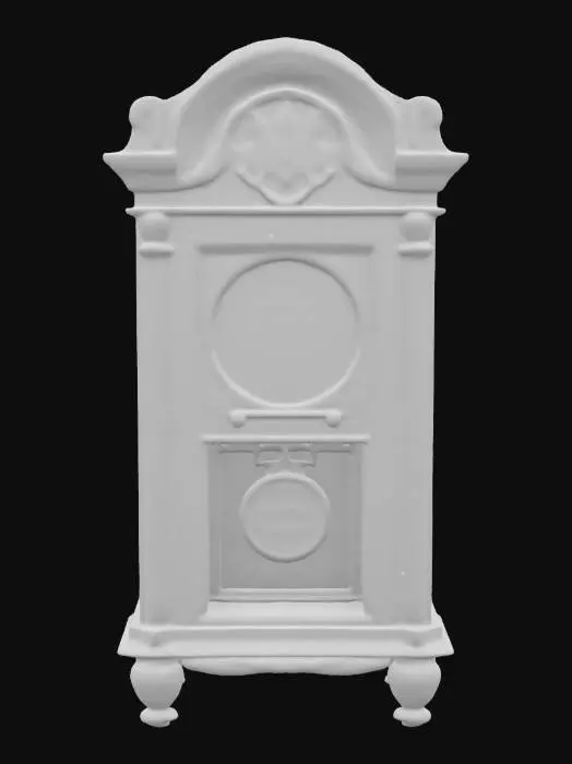 3D model for Ultra-detailed 3D model of an antique pendulum clock, game-ready. Crafted in aged mahogany wood with intricate carved details and brass accents. The pendulum is visible through a glass window with ornate framing. Roman numeral clock face with slight discoloration and weathered hands. Subtle surface wear on wood edges and metal parts adds realism. Includes 8K PBR textures: albedo, roughness, metallic, normal, and AO. Clean UV layout, optimized topology, watertight mesh—perfect for historical or mystery-themed game environments.