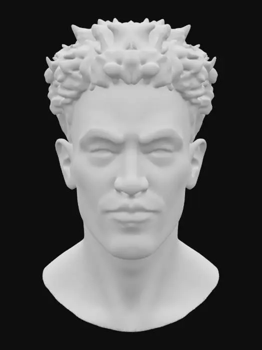 3D model for Ultra-detailed 3D portrait of a 25-year-old South African male. Deep brown skin with realistic texture and natural imperfections. Short, curly black hair with well-groomed edges, expressive dark brown eyes, and a calm, confident gaze. Subtle facial hair with a clean fade. Includes detailed facial pores, slight smile lines, and natural shading. Studio-quality cinematic lighting enhances bone structure and skin tone. 8K PBR textures, clean UVs, ideal for close-up shots and photorealistic renders.